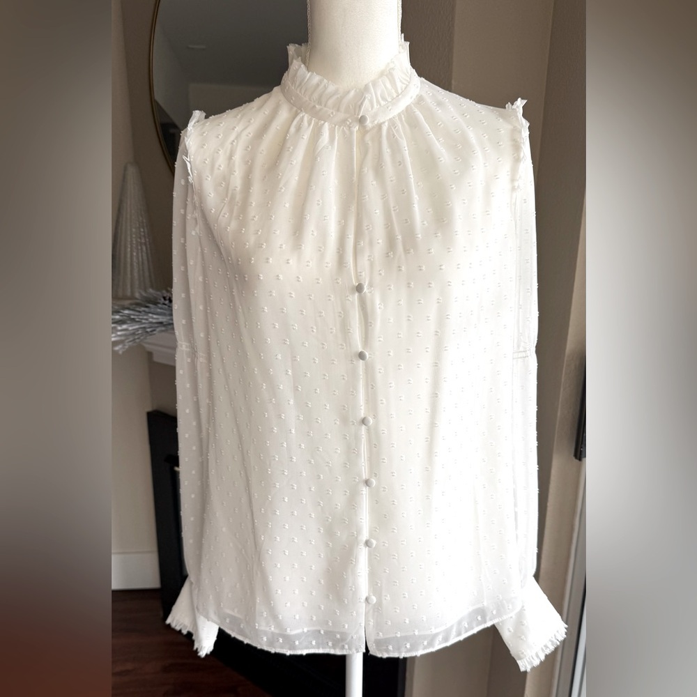 White House Black Market Cream Swiss Dot Button-Front Blouse